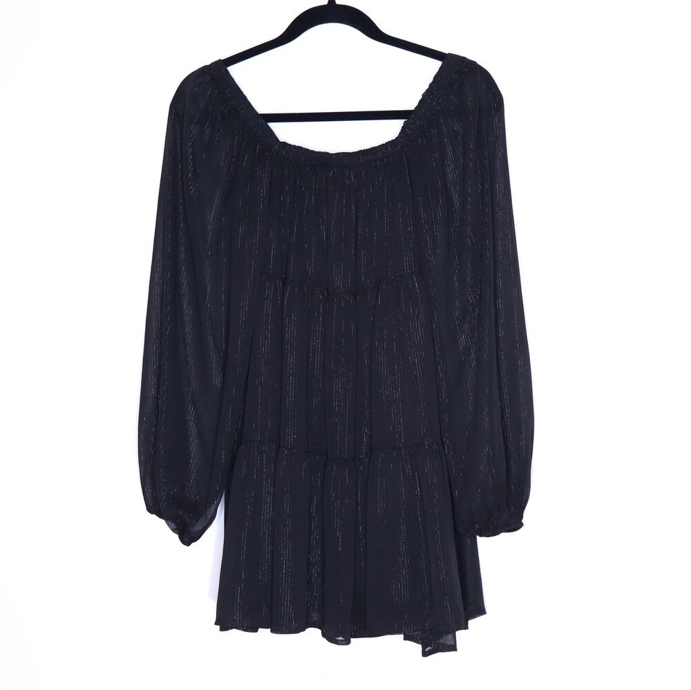 ALTAR'D STATE Metallic Pinstripe Babydoll Dress Black Long Sleeve Women's XS